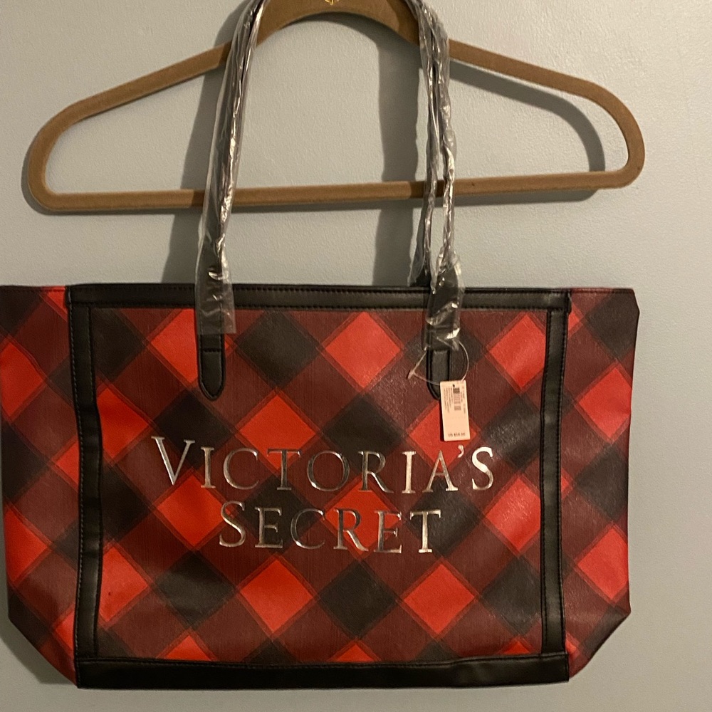 Victoria’s Secret red/black plaid tote bag